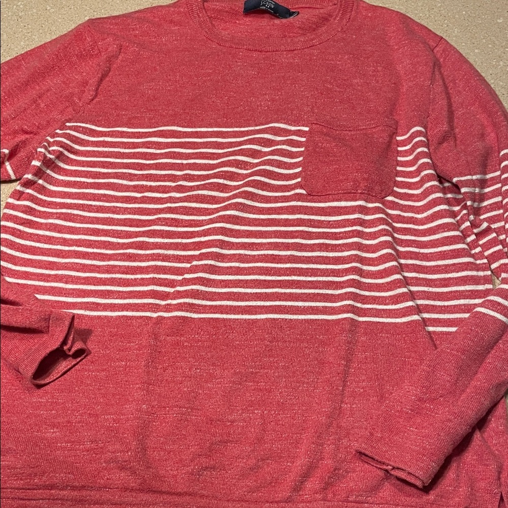 J. Crew Red and White Striped Crewneck Sweater